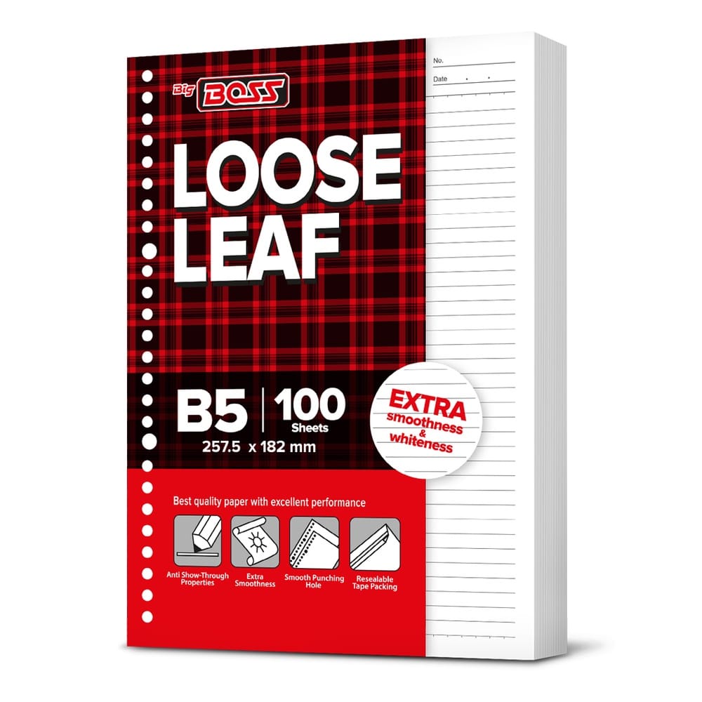 

TERMURAH 50 Lembar Loose Leaf Big Boss Garis A5 20,A5 ring 6dan B5 26