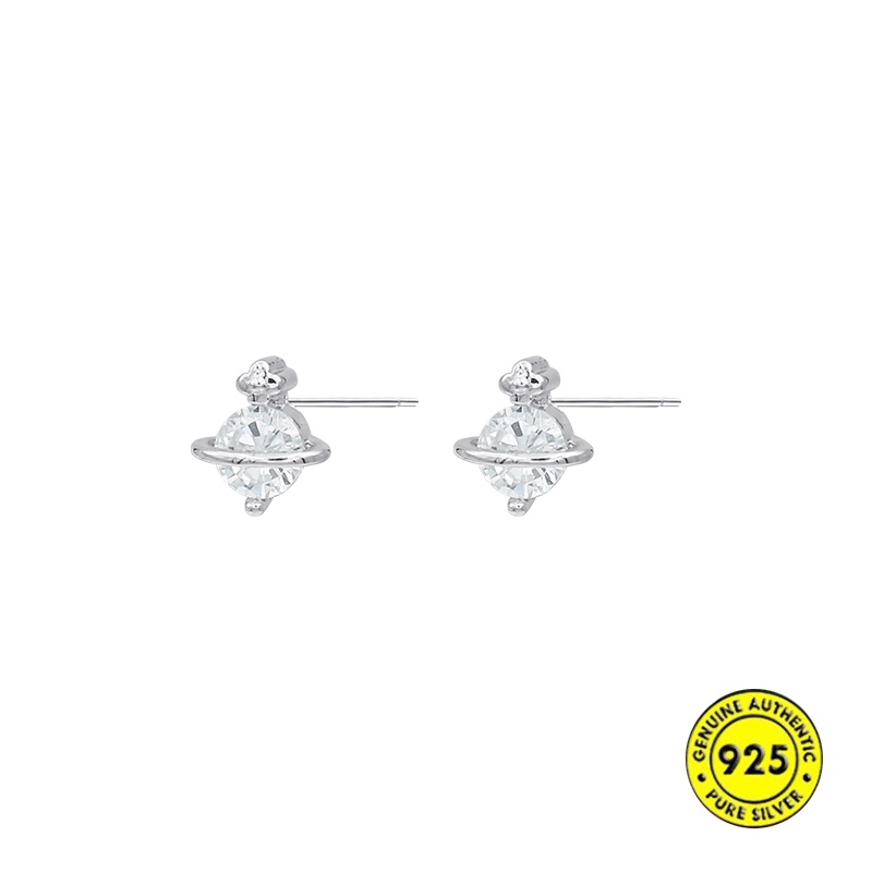 Anting Tusuk Sterling Silver Desain Planet Saturnus Mini Simple Anti Alergi Untuk Wanita