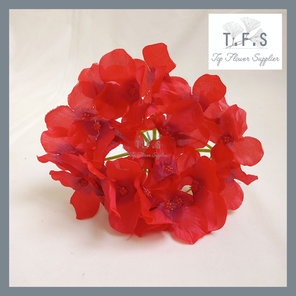 Artificial Hydrangeas 1 Tangkai Bunga Plastik Buatan Hiasan Dekorasi Acara Pernikahan dan Rumah-RED