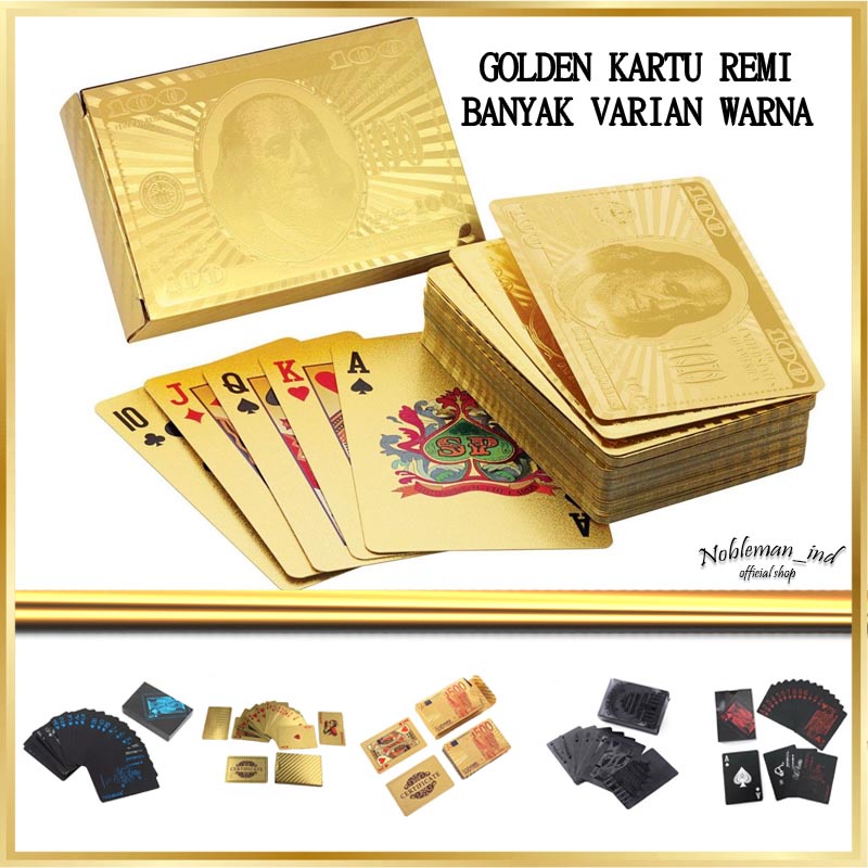 Golden Kartu Remi / Kartu Remi Emas Tahan Air Poker Warna Emas Washable Gold Black Waterproof Playin
