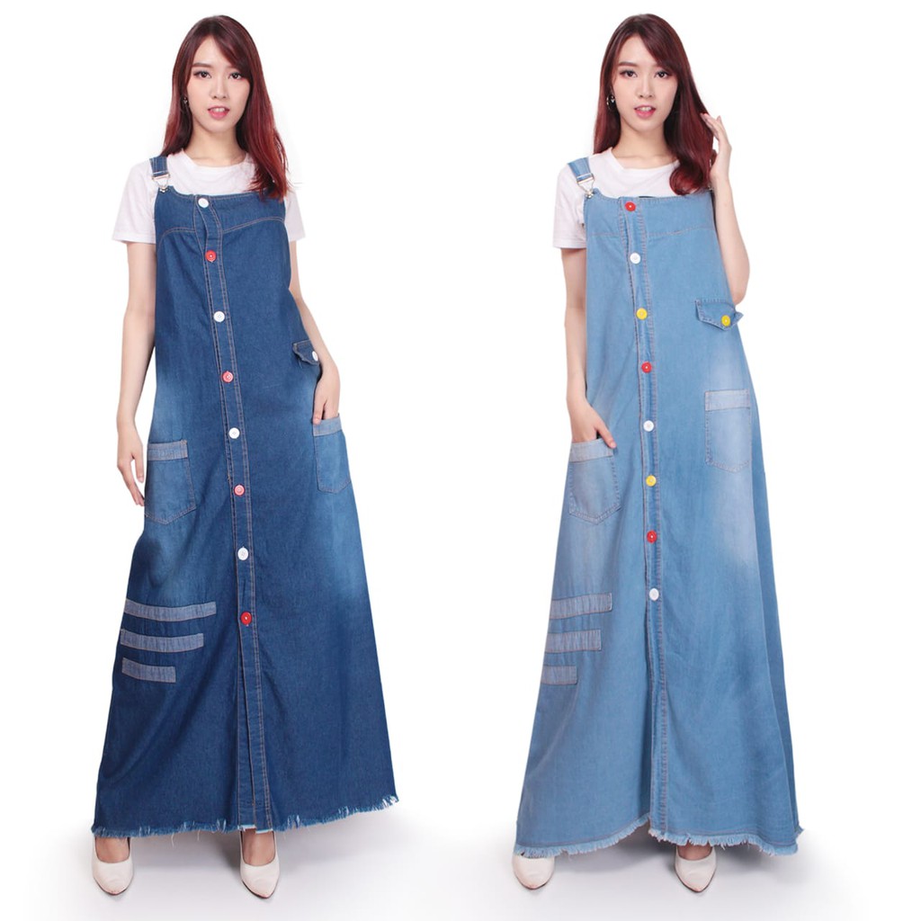 Yufia Dress overall jeans panjang wanita jumbo
