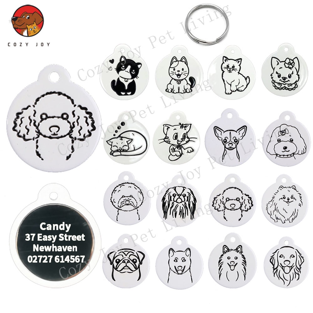 Liontin ID Tag Ukiran Bahan stainless steel Anti Hilang Untuk Anjing Kucing Peliharaan