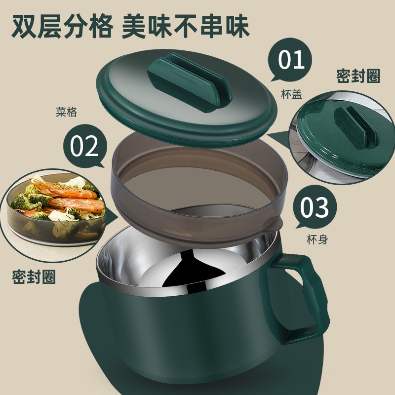 Kotak Makan Mangkok Lunch Box Stainless Steel Instant Noodles Portable Bowl Japanese Tableware 1500ml - 001 - 7RHZKNGR Green