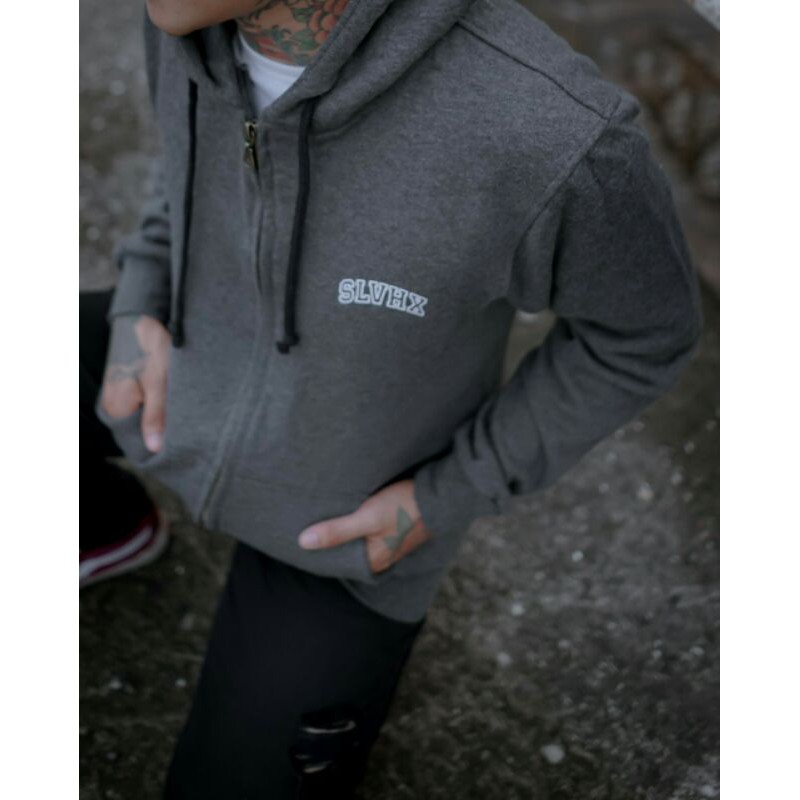 Salviohexia Jaket Pria Jaket Zipper Grey Slvhx Jaket Hoodie