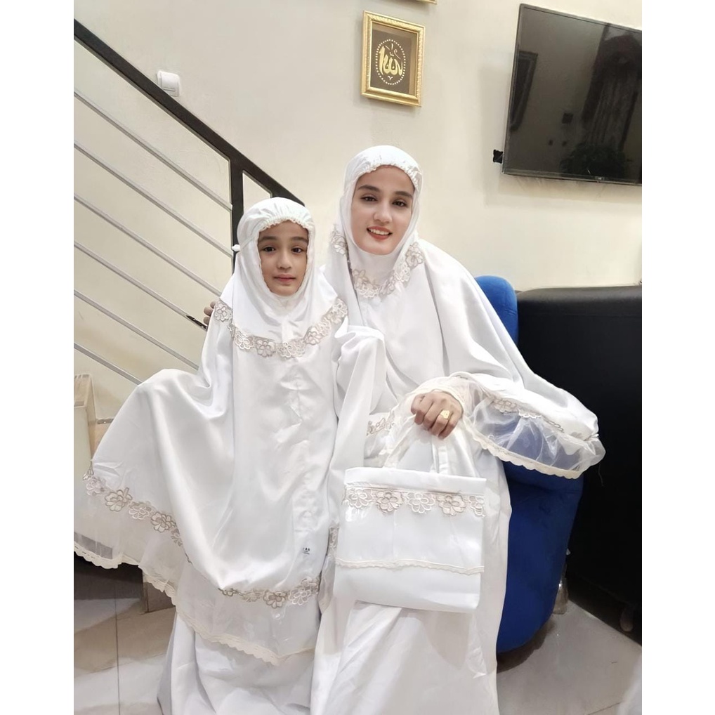 mukena couple ibu dan anak bahan maxsmara polos renda organdi original best seller