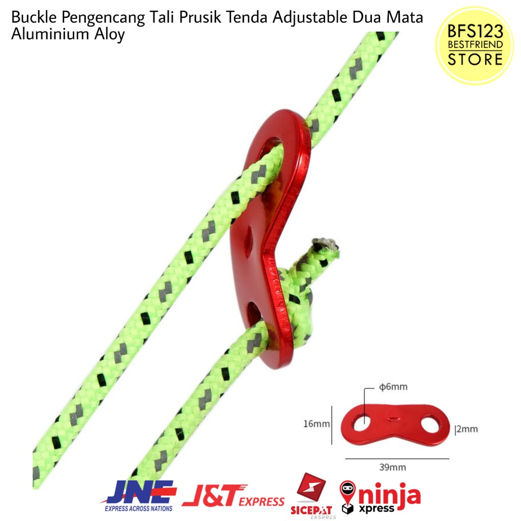 Buckle Pengencang Tali Prusik Tenda Adjustable Dua Mata Aluminium Aloy