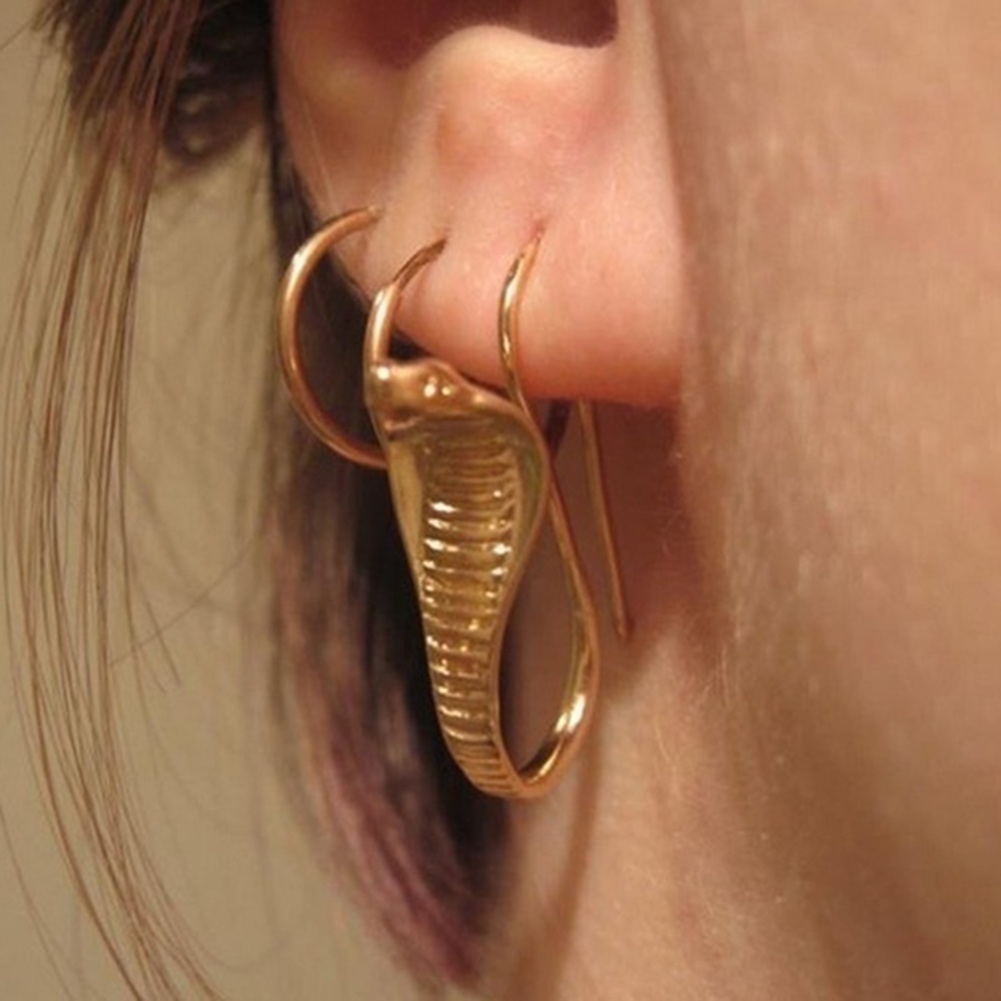 Hu Hu Hu Hu Hu Alat Bantu Pasang Kacamata♡ Anting Kait Gantung Desain Ukiran Ular Kobra Gaya Vintage Untuk Wanita