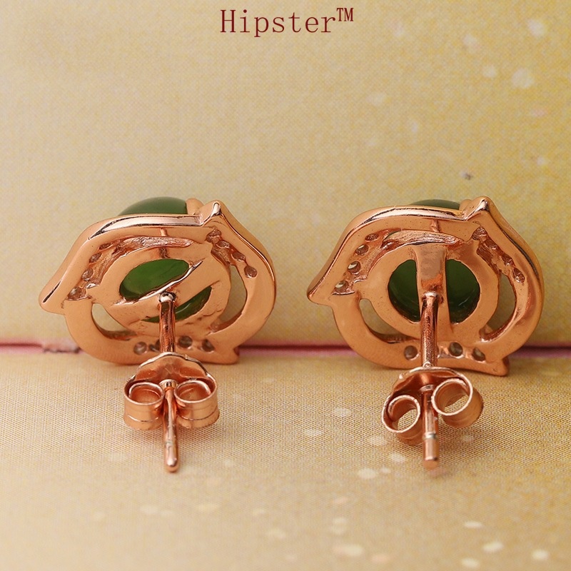 Elegant and Ethnic Style Fashion Diamond Green Agate Earrings