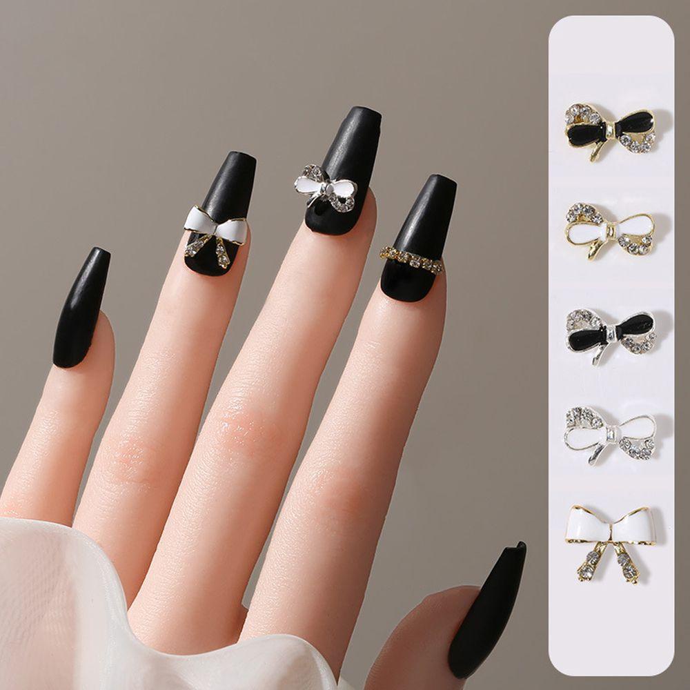 Mxbeauty Ikatan Simpul Dekorasi Nail Art Korea Putih Hitam Fashion Manicure Aksesoris Ikatan Simpul Nail Drill