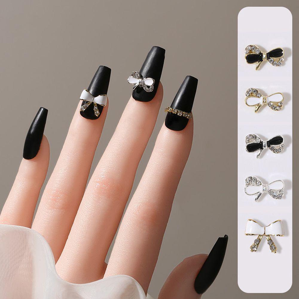 Mxbeauty Ikatan Simpul Dekorasi Nail Art Korea Putih Hitam Fashion Manicure Aksesoris Ikatan Simpul Nail Drill