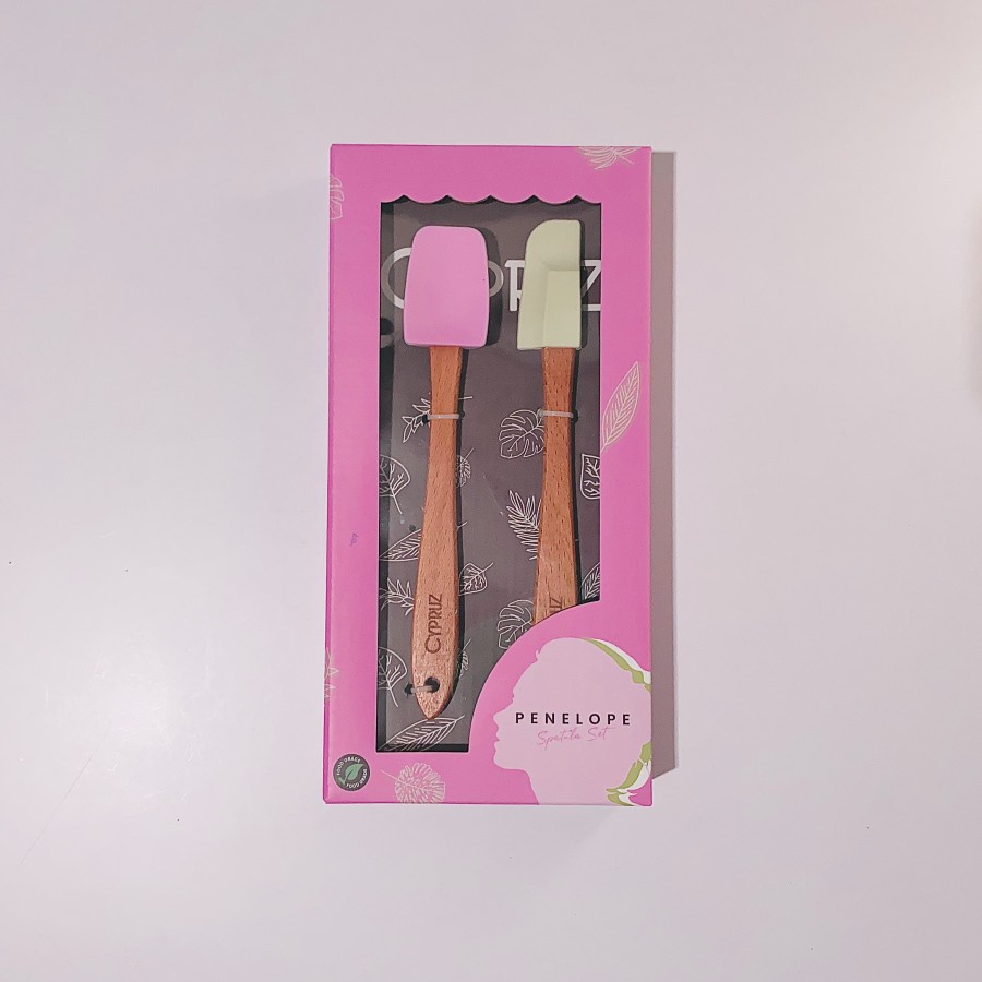 Spatula Silikon Set 2 Pcs Tahan Panas Gagang Kayu Food Grade AM-1514PL