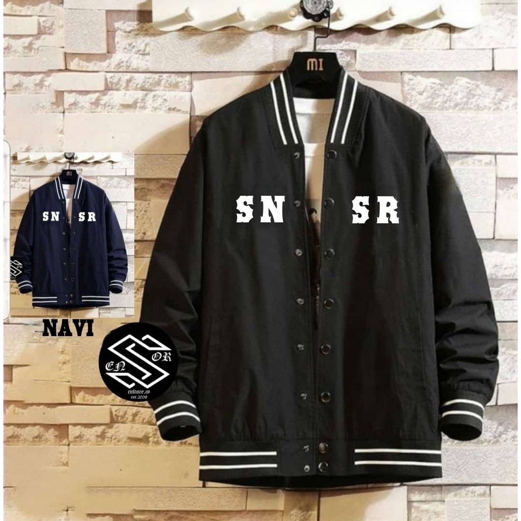 Jaket Bomber Baseball Terbaru Sensor Original Navy Hitam