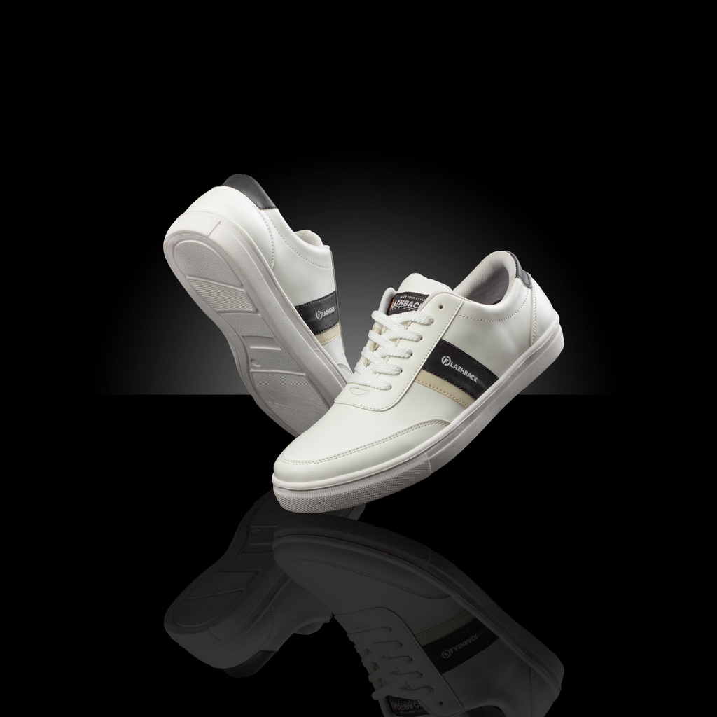 FLAZHBACK WHITE BLACK - Sepatu Sneakers Pria Casual Original - Snekers Pria