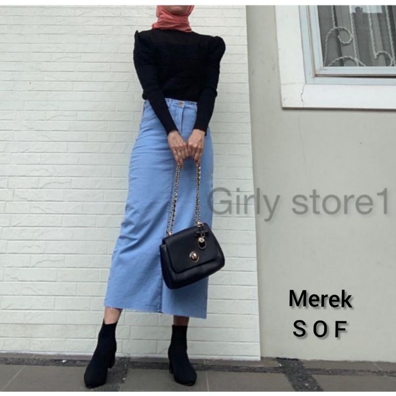 Rok jeans span midi unfinished | Midi skirt jeans unfinished 7/9 | YUKI SKIRT-2