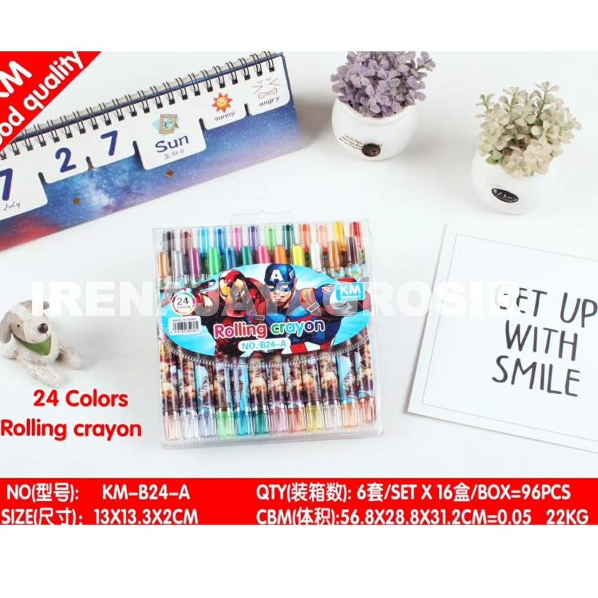 

(PROMO 0H769) IRENAJAYAGROSIR - ROLLING CRAYON KRAYON DENGAN 24 WARNA PENDEK KMB24 ✯