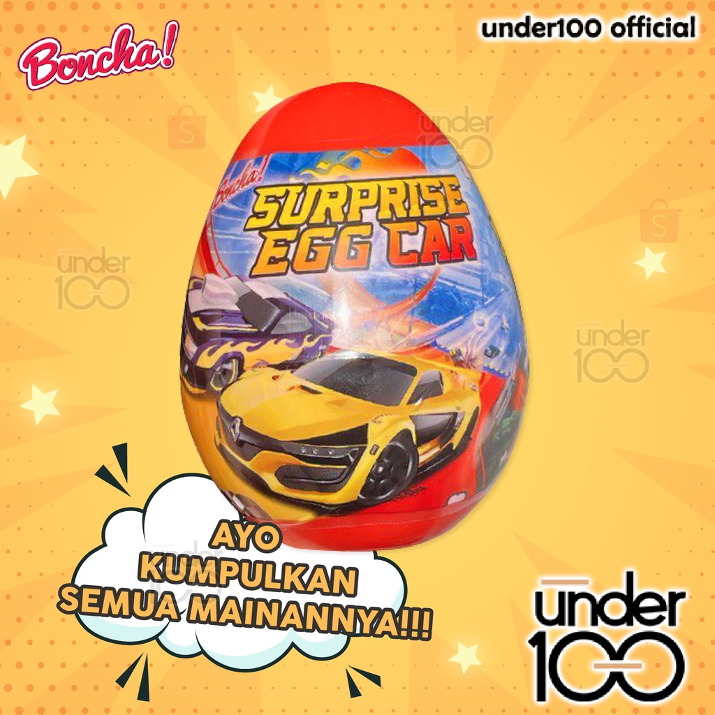 ❤ Under100 ❤ BONCHA Surprise Egg Car | Permen Warna Warni Rasa Buah | Hey Kiddo | Isi Mainan