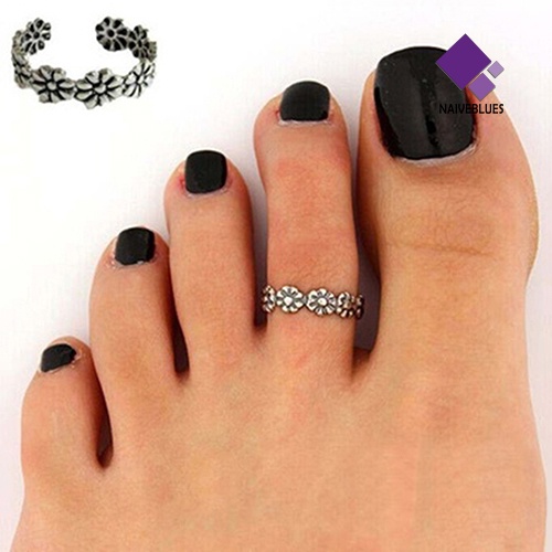 2pcs Cincin Jari Kaki Adjustable Warna Silver Gaya Vintage Untuk Wanita
