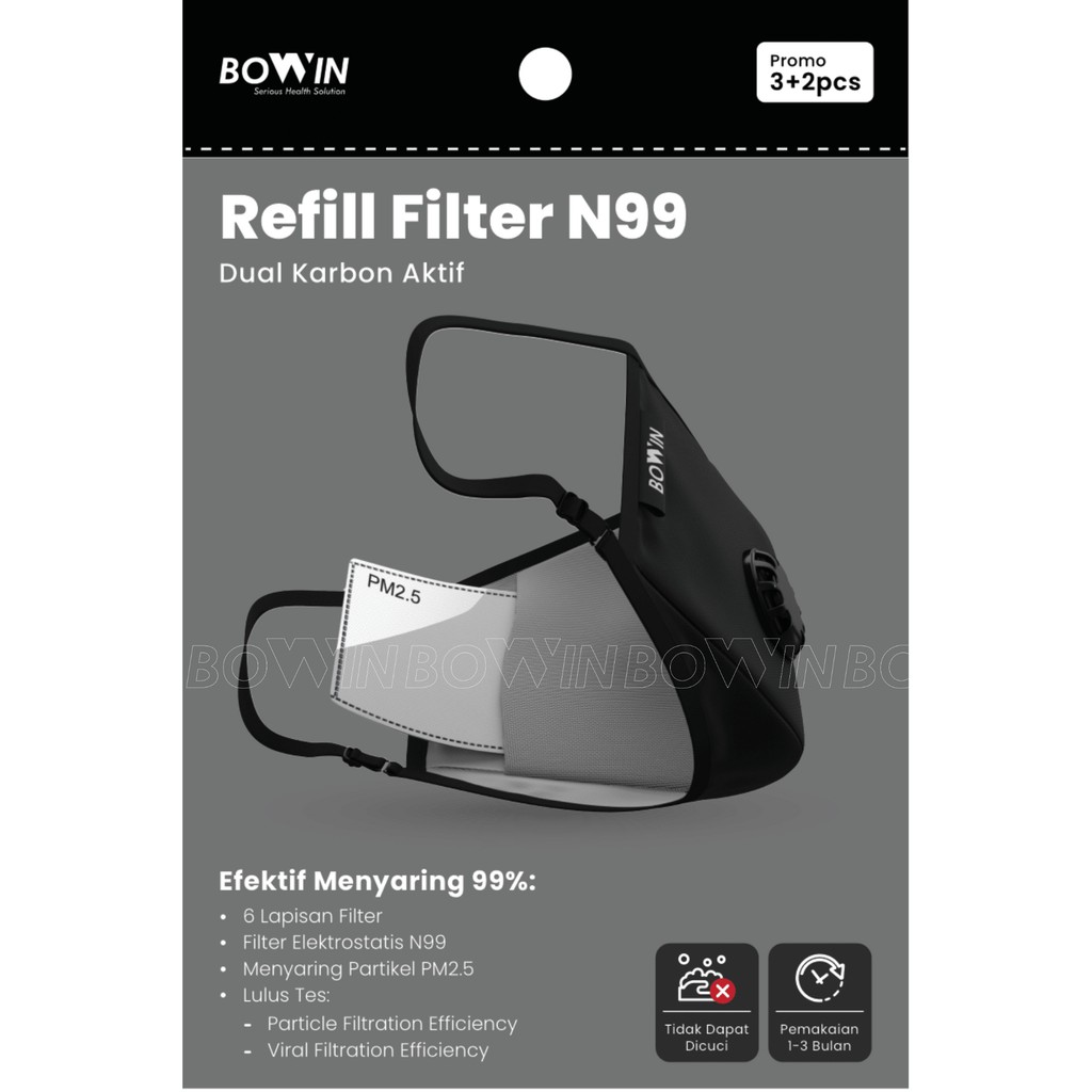 Bowin Refill Filter N99 - Double Karbon Aktif (Promo 3+2 Pcs)
