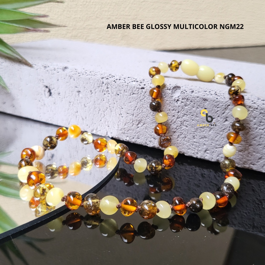 Kalung Amber Bayi Tumbuh Gigi Premium Glossy Multicolor NGM022 New By Amber Bee