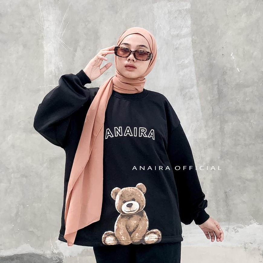 ANAIRA BEAR SWEATER SWITER SWETER OVERSIZE PRIA WANITA OVERSIZE CREWNECK BASIC