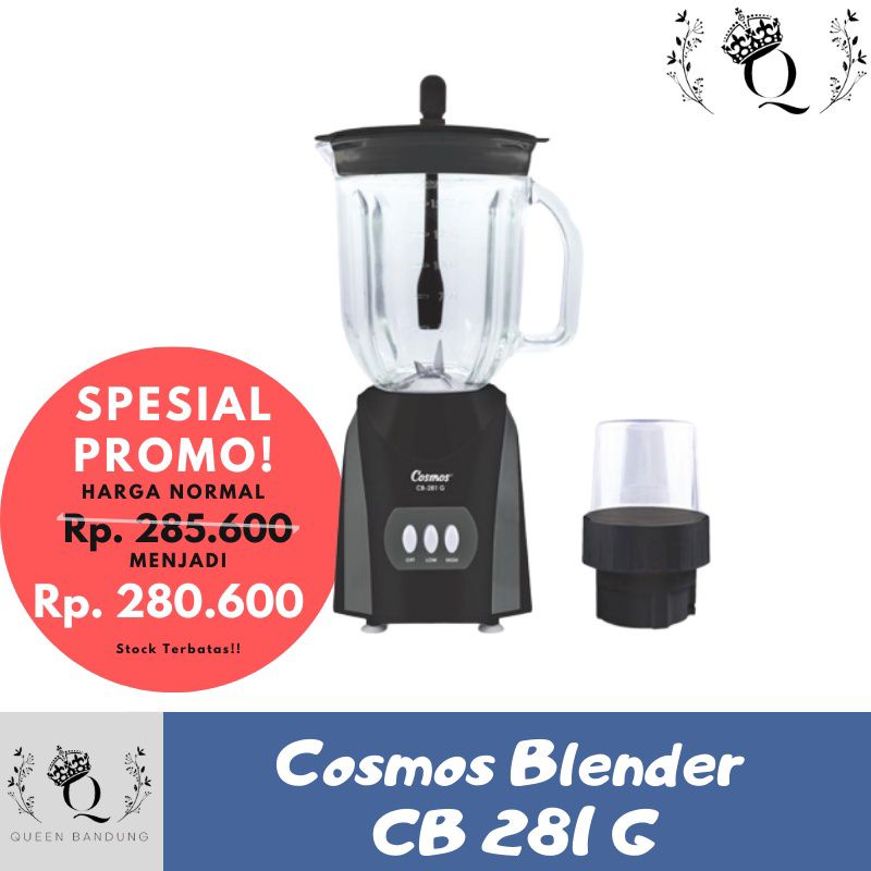 Blender Cosmos CB 281 G Gelas Kaca Safetyloc Pelumat Buah 2 Liter