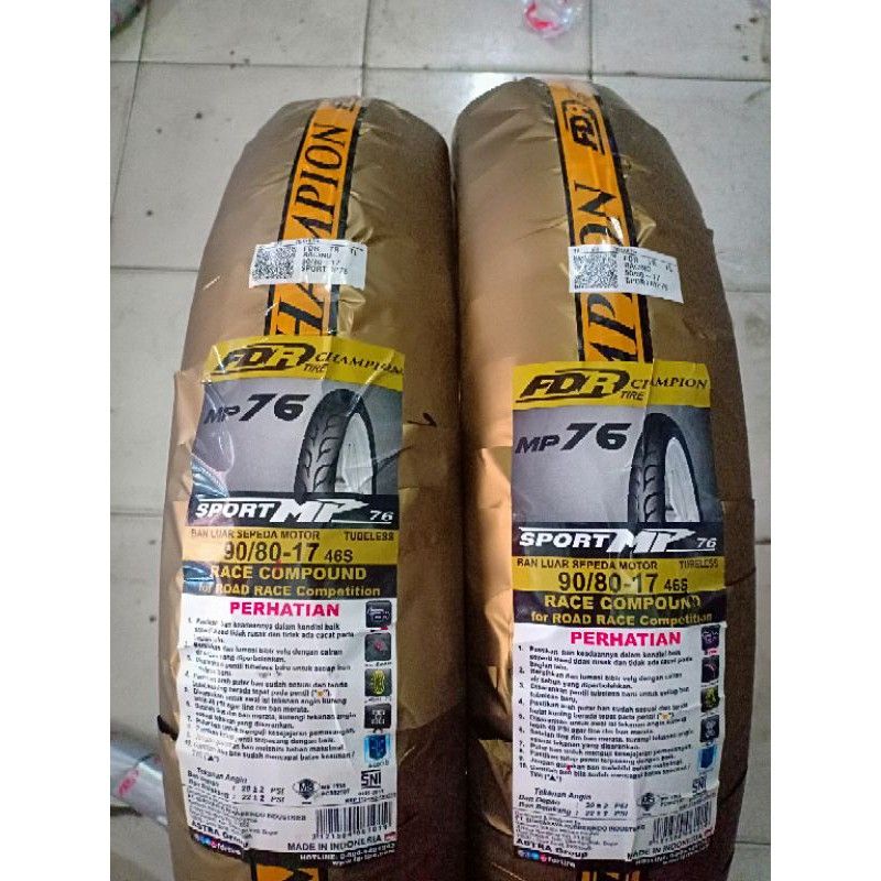 ban FDR MP 76 ring 17 sepasang depan dan belakang ukuran 90-80/17 soft compound