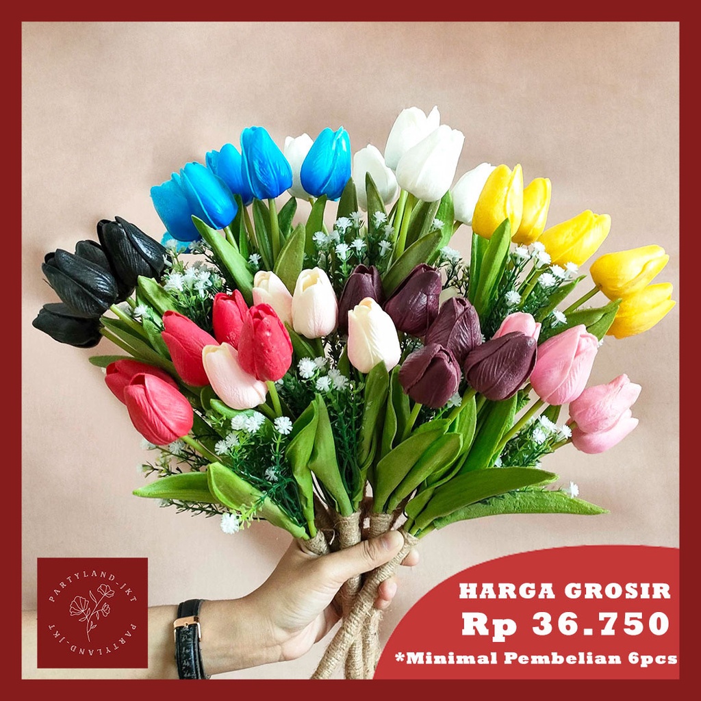 Artificial Flower Tulip Baby Breath Bridal Bouquet Bunga Cabang Hias Dekorasi