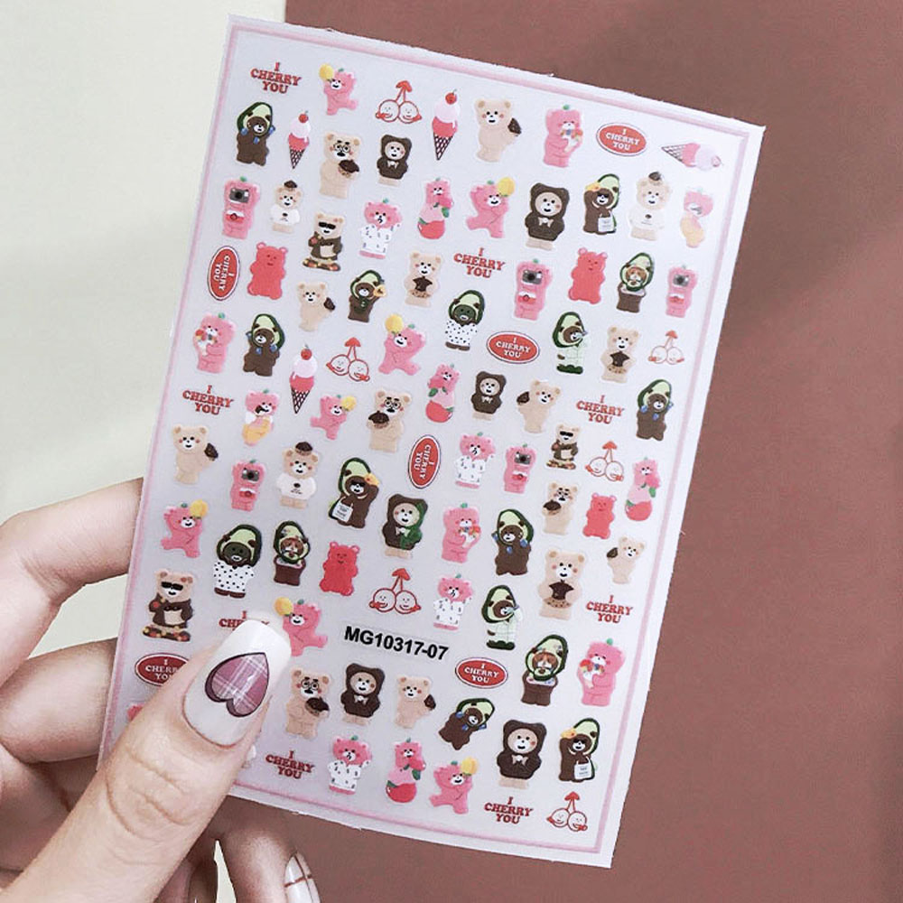 Mxbeauty Stiker Kuku Motif Kartun Beruang 3d Multiwarna Untuk Dekorasi Nail Art / Manicure Diy