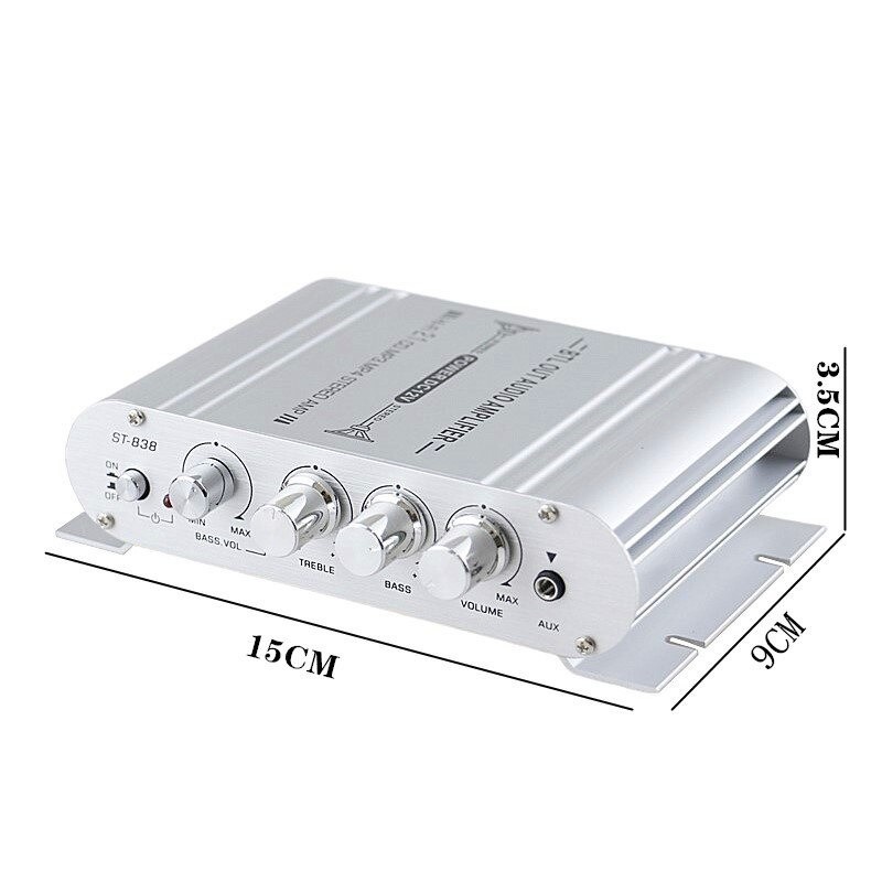 HiFi Stereo Amplifier Treble Bass Booster - ST-838 - Silver