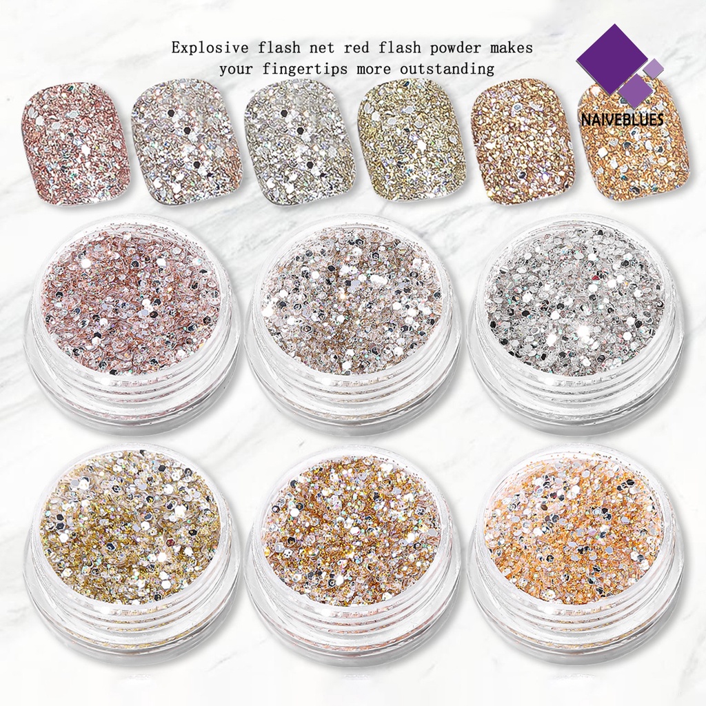 Naiveblue Bubuk Glitter Sequin Berlian Imitasi Ukuran Campur Untuk Dekorasi Nail Art DIY