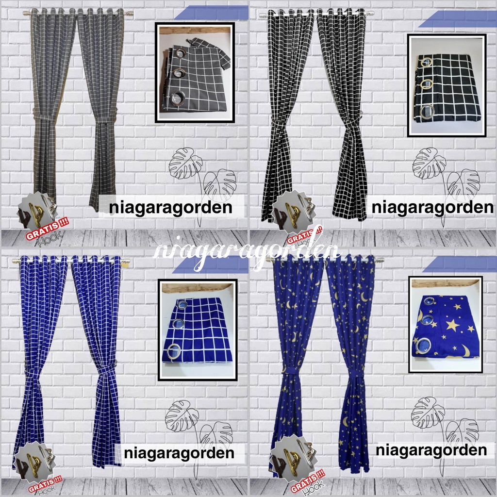 Gorden Motif Kotak Kotak / Gorden Pintu/ Gorden Jendela / Gorden Bulan bintang / Gorden MINIMALIS