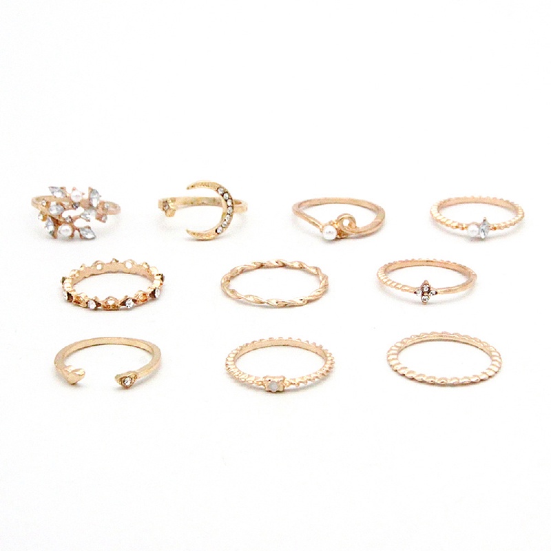 10pcs / set Cincin Bentuk Bulan Bintang Gaya Bohemian