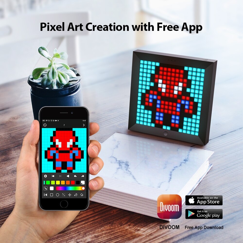 DIVOOM PIXOO - DIY Pixel Art Frame 16x16 RGB LED Display App Control - Frame Digital untuk Pixel Art 16 x 16 RGB LED
