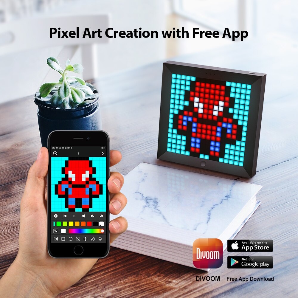 DIVOOM PIXOO - DIY Pixel Art Frame 16x16 RGB LED Display App Control - Frame Digital untuk Pixel Art 16 x 16 RGB LED