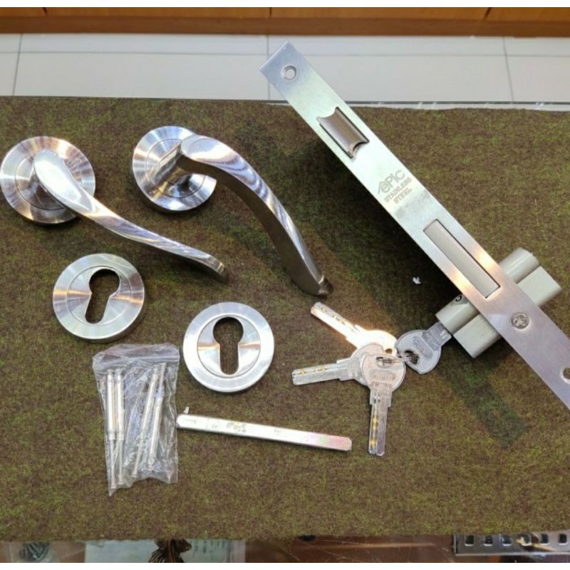 handle pintu kamar tidur set stainles / hendel paket komplit / gagang pintu kamar satu set / hendel