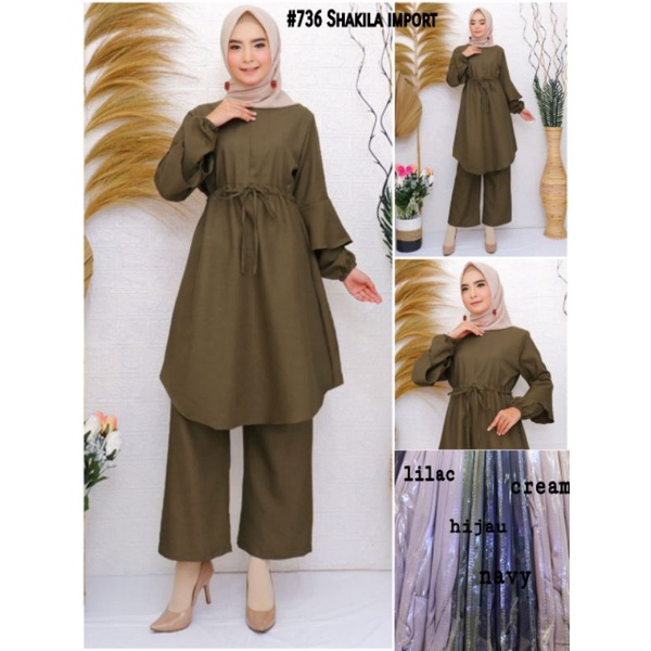 Gamis Tunik Setelan Premium Halus Dan Lembut 100% Bahan Shakila Import murah