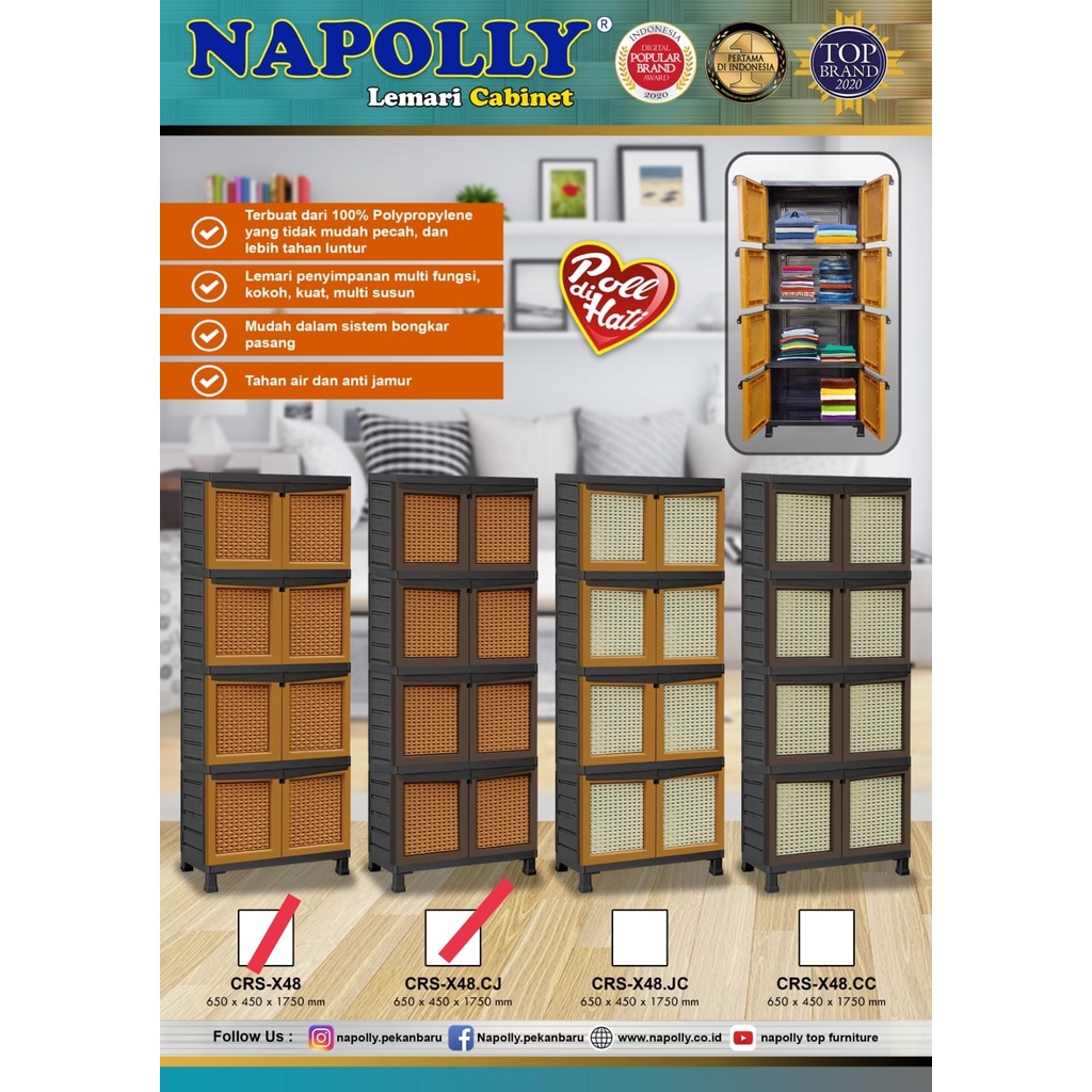 Lemari plastik / Rak plastik Napolly 4tingkat 2pintu