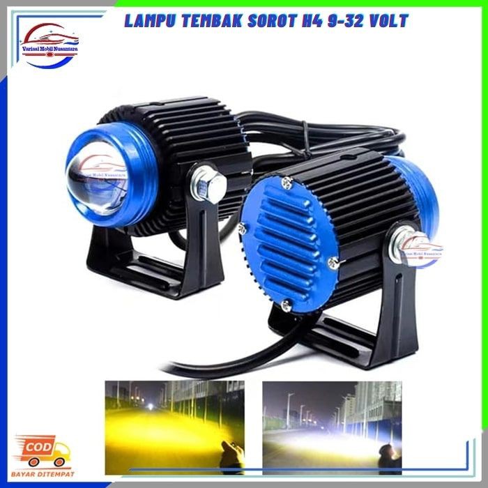 Lampu Led Variasi Tembak Sorot Utama Depan Lensa H4 Hi/low Variasi Mobil Universal Truk 12-24 Volt