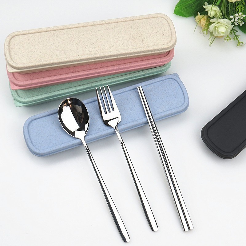 Sendok Korea One Set Spoon Fork Garpu Sumpit Stainless Steel Alat Makan Korea Warna Pastel Food Grad