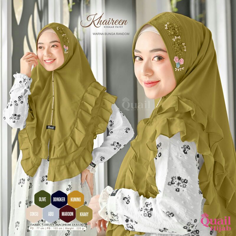 Hijab Khimar Instant Khaireen Payet Original Quail / Model Hijab Terbaru