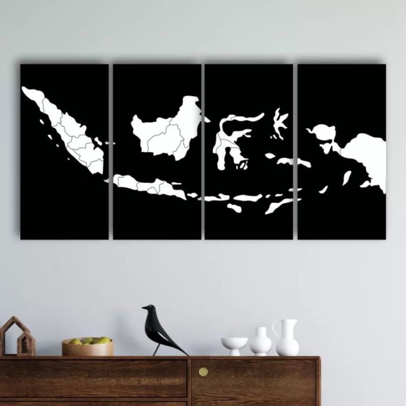 DEKORASI - HIASAN POSTER KAYU HIASAN DINDING PETA INDONESIA 1 SET 4in1 (20 X30CM) PET01