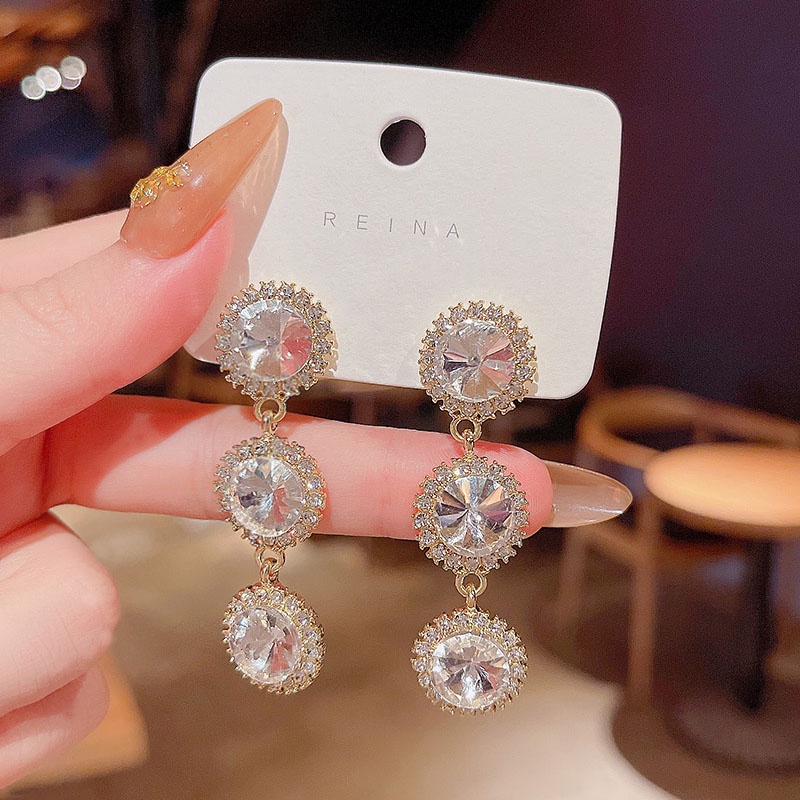 Anting Tusuk Gantung Bahan Sterling Silver 925 Desain Geometri + Mutiara + Berlian Imitasi Untuk Wanita