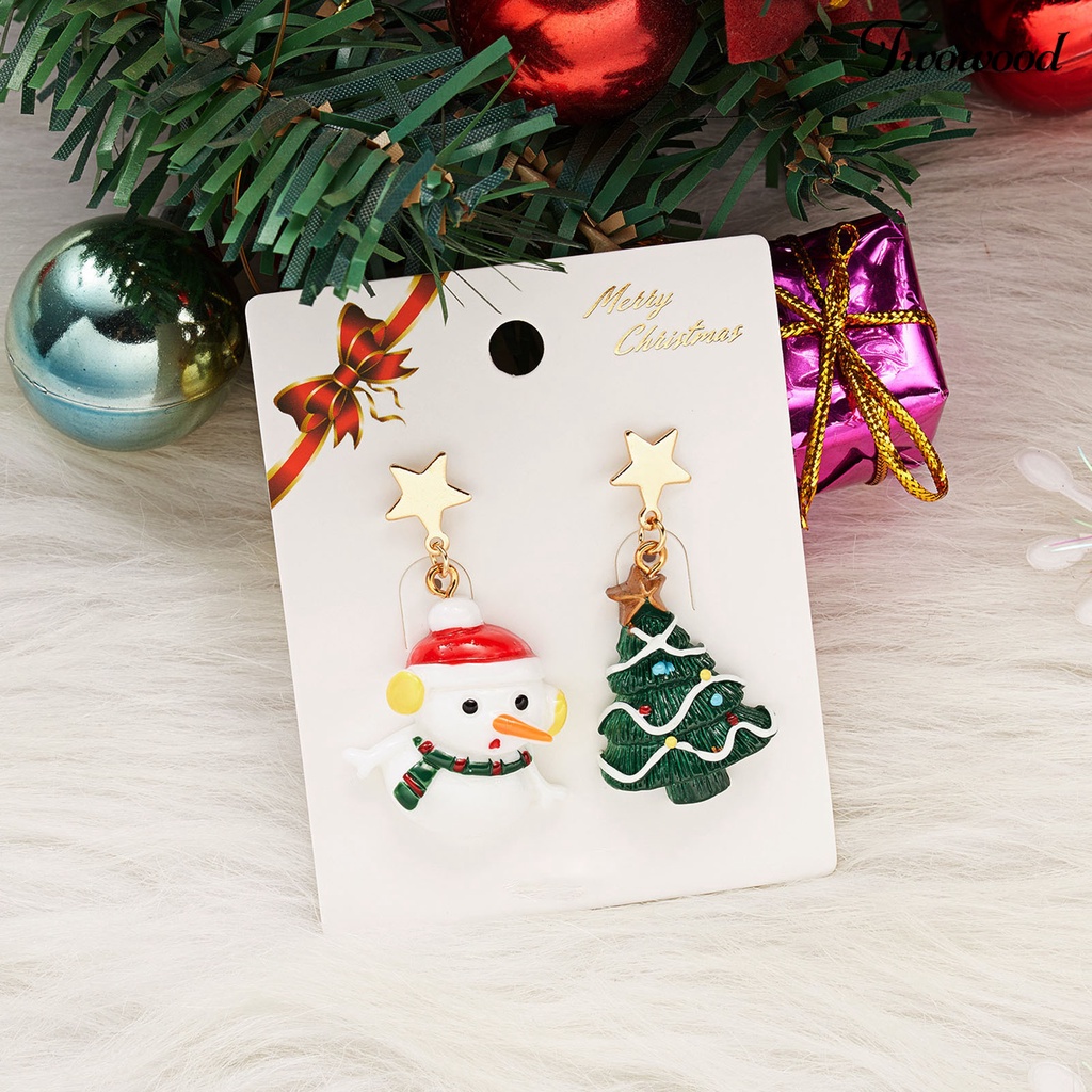 1 Pasang Anting Hook Liontin Santa Claus Pohon Natal Snowman Kaus Kaki Untuk Wanita