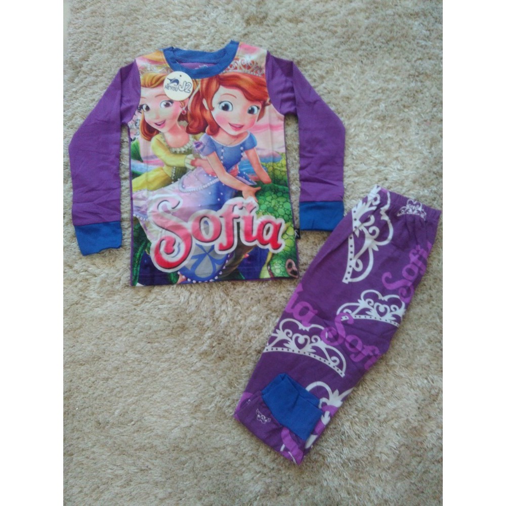 setelan baju tidur anak J2 Long pajama Sofia Purple