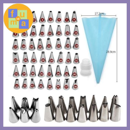 TERLARIS Spuit Set Piping Bag Silicone 8 in 1 / Spuit Set Piping Bag Silicone 16 in 1 / Spuit Set Piping Bag Silicone 50 in 1 / Kantung Icing Bahan Silikon Dapat Digunakan Kembali Untuk Hiasan Kue