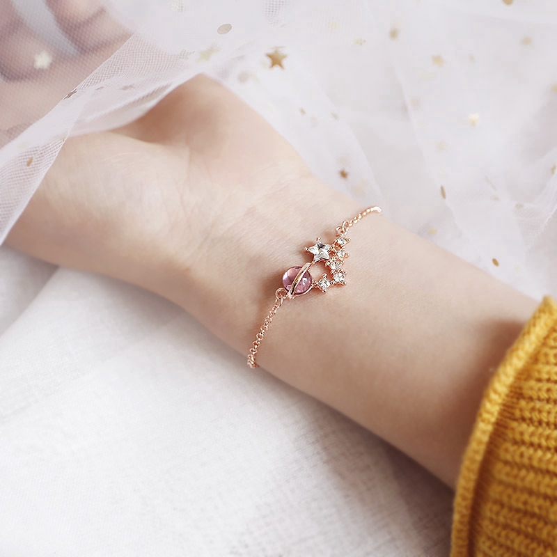 Gelang Kristal Warna Pink Rose Gold untuk Wanita