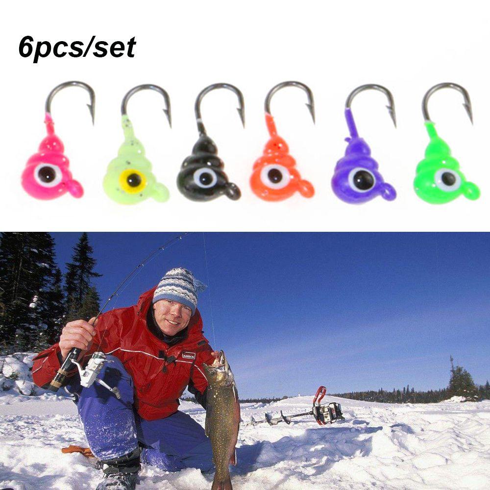 Top 6Pcs Musim Dingin Es Memancing Umpan Penyeimbang Buatan Walleye Lead Hard Hook