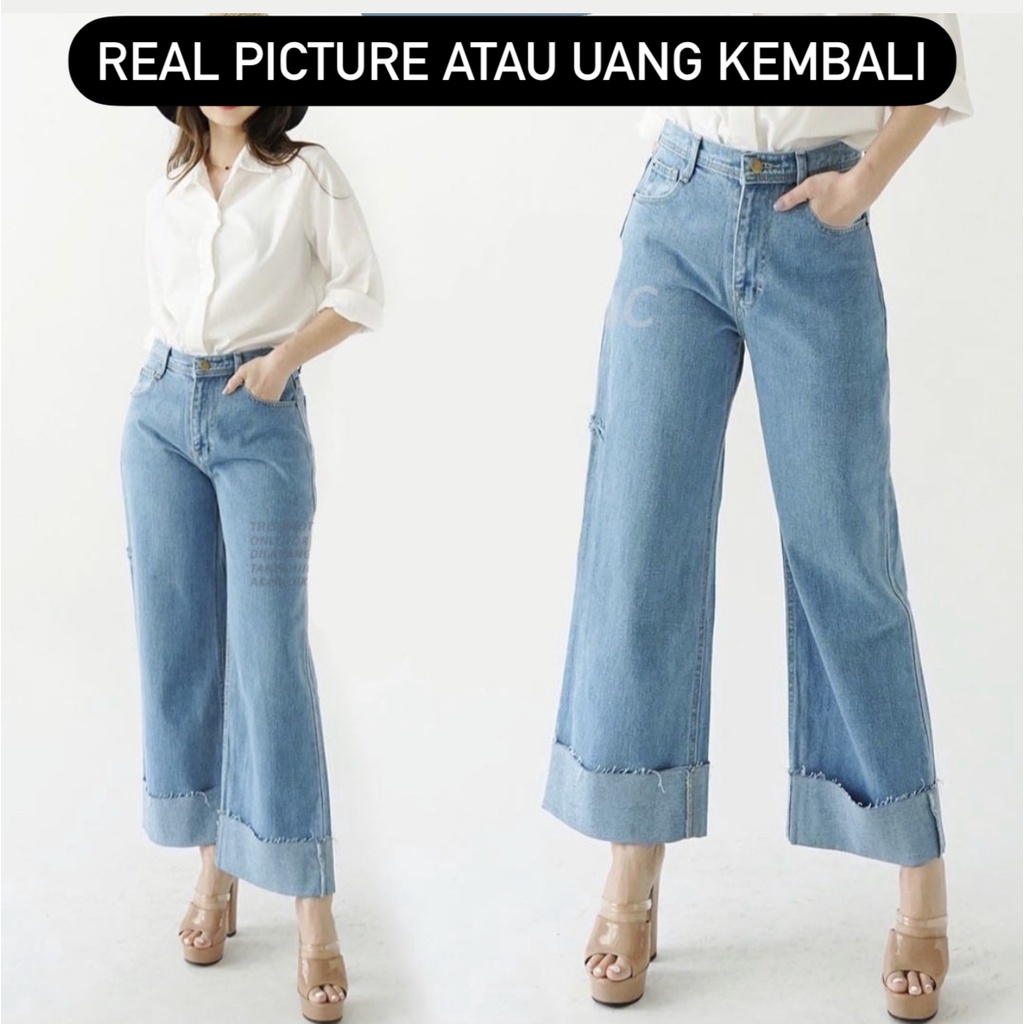 Kulot Jeans Lipat Unfinish READY Kulot Jeans Raisa Ripped Loose Jeans Polos Jumbo Kulot Jeans Premium