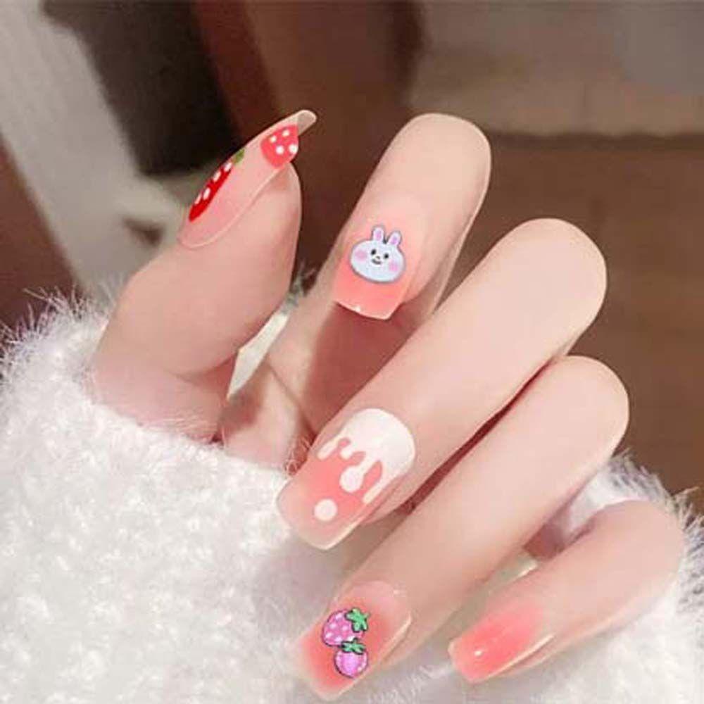 Agustinina Stiker Kuku Kartun Fashion Bunga Kelinci Strawberry Fruits Nail Art Dekorasi