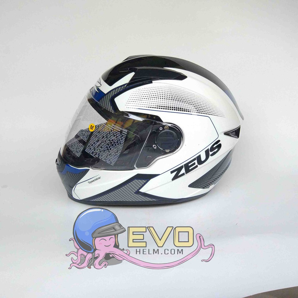 HELM ZEUS FULL FACE WHITE AL6 BLUE - FREE SMOKE VISOR ZEUS ORIGINAL ( ONGKIR 2KG )